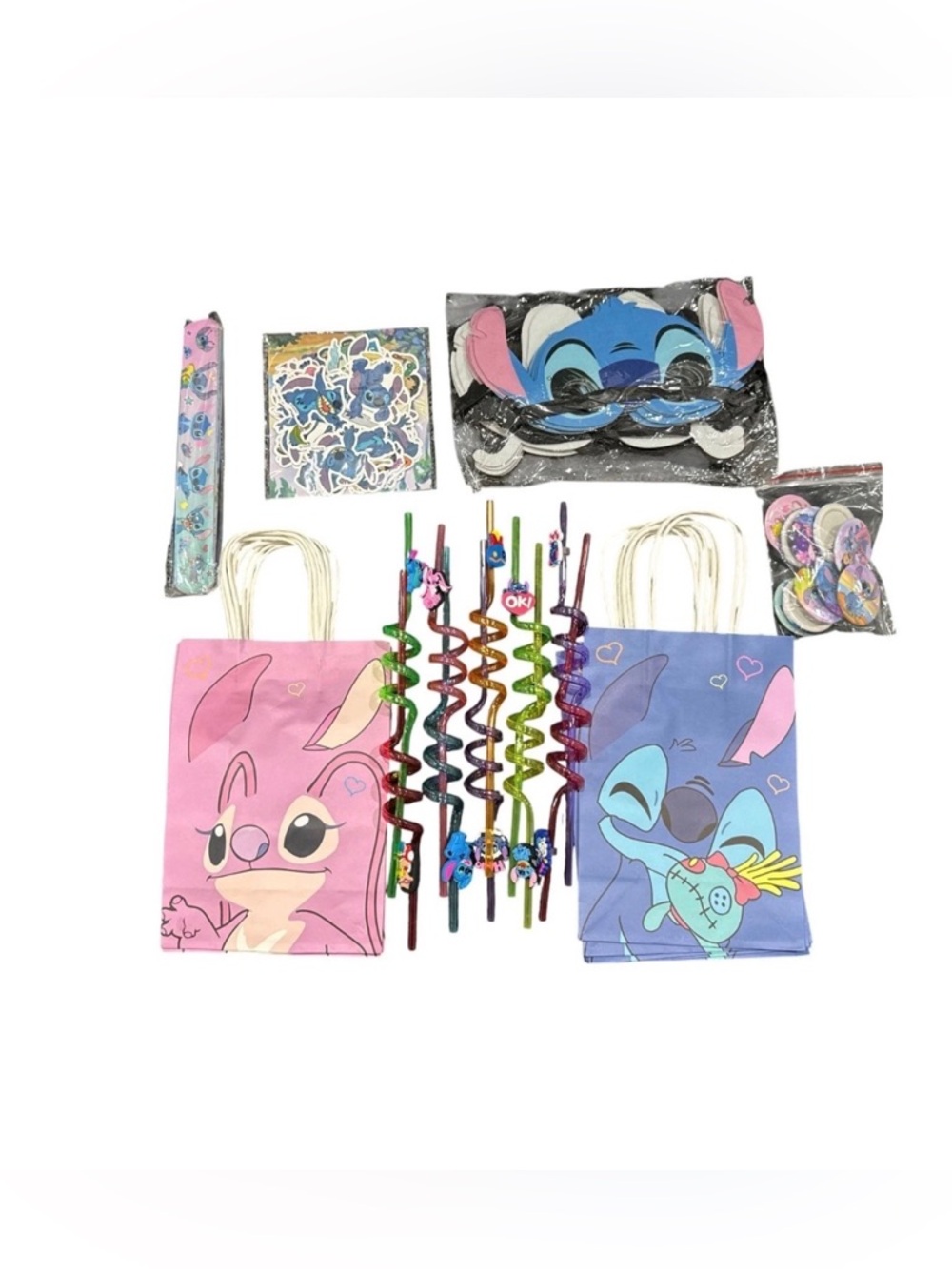 Lilo & Stitch Party Favor Set With Bags, Stickers, Masks, Straws, Slap Bracelets